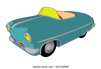 Vintage blue retro car isolated . Vector illustration.