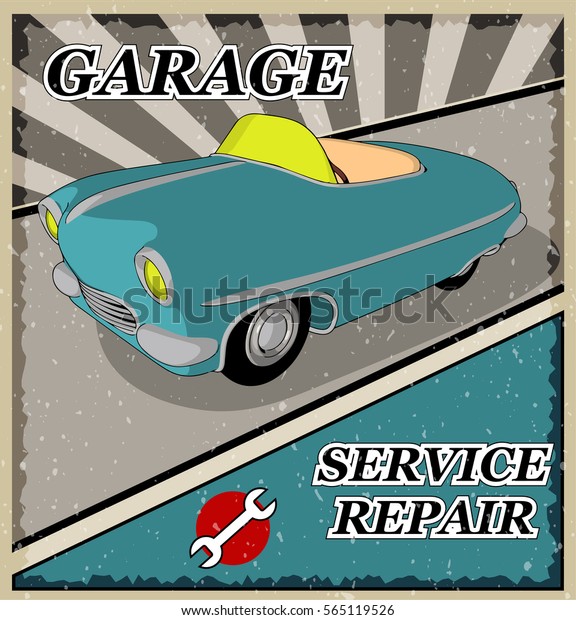 Vintage blue\
retro car poster . Vector\
illustration.