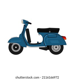 Vintage blue scooter side view for illustration