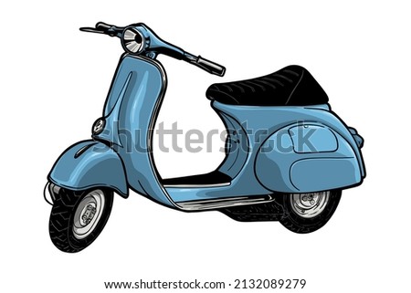 Vintage Blue scooter vector illustration - Hand drawn