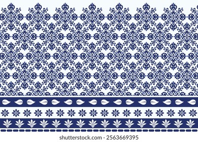 vintage blue seamless floral pattern with arabesque border for bohemian textile prints elegant wallpaper designs summer fashion and ornamental carpet patterns