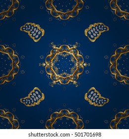 Vintage blue seamless pattern with gradient golden flowers, vector