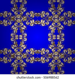 Vintage blue seamless pattern with gradient golden flowers, vector