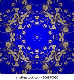 Vintage blue seamless pattern with gradient golden flowers, vector