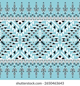 Vintage Blue Seamless Pattern Traditional Ethnic Geometric Design Tribal Boho Decorative Elements