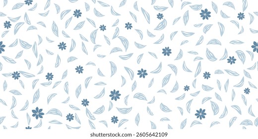 Vintage blue seamless small floral and leaf pattern background. Wrapping, printing, fabric and surface trendy