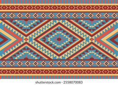 Vintage Blue traditional Ethnic pattern Navajo seamless. Aztec geometric art. Tribal textile Ikat background design for wallpaper, cushions, clothing, and fabric. Vector