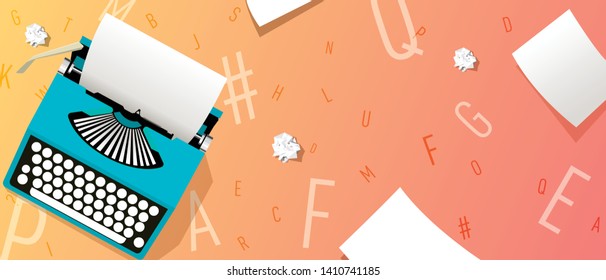 Vintage blue typewriter on background with letters