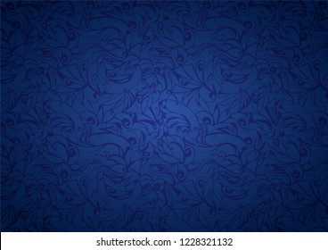 Vintage blue ultramarine background with floral elements and darkening to the edges in Gothic style. Royal texture, vector Eps 10