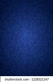 Vintage blue ultramarine background with floral elements and darkening to the edges in Gothic style. Royal texture, vector Eps 10