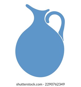 Vintage blue water jug silhouette, flat style, isolated on white, icon