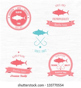 Vintage Bluefin Tuna Badge set | Editable EPS vector illustration