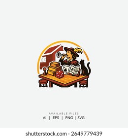 Vintage Board Game Night Illustration, Cozy Tavern Scene with Medieval Gamer, Classic Card Game  Dice Fantasy Art