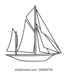 Vintage boat explorers. Sailboat on which ancient people traveled around the Earth. Ship and water transport single icon in outline style vector symbol stock illustration.