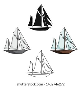 Vintage boat explorers.Sailboat on which ancient people traveled around the Earth.Ship and water transport single icon in cartoon,black style vector symbol stock illustration.