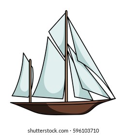 Vintage boat explorers.Sailboat on which ancient people traveled around the Earth.Ship and water transport single icon in cartoon style vector symbol stock illustration.