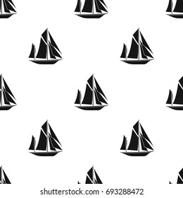 Vintage boat explorers.Sailboat on which ancient people traveled around the Earth.Ship and water transport single icon in black style vector symbol stock illustration.