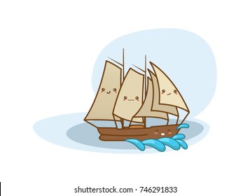 Vintage boat explorers.Sailboat on a white background