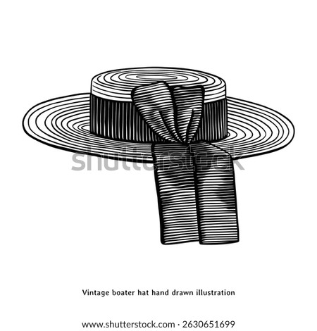 Vintage Boater Hat Vector Illustration in Hand Drawn Engraving Style