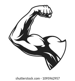 Vintage Bodybuilder Flex Arm Template In Monochrome Style Isolated Vector Illustration