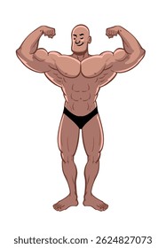 Vintage Bodybuilding Character Flexing his Muscle Body