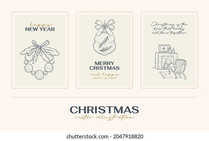 Vintage Boho Christmas hand drawn card or poster vector illustration