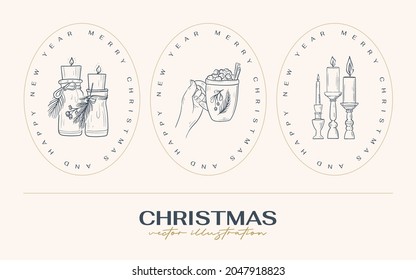 Vintage Boho Christmas hand drawn vector illustration