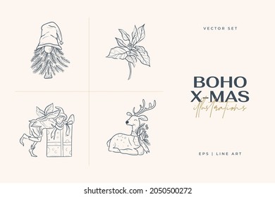 Vintage Boho Christmas hand drawn vector illustration