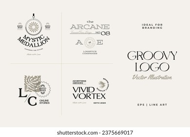 Vintage Boho Flower logo template illustration for branding