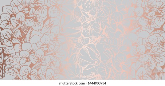 Vintage boho flowers background Vector line art. Golden glossy structure. Hand made design
