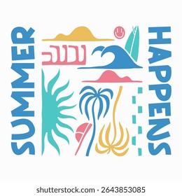 Vintage boho summer beach design, Summer paradise t-shirt design, Colorful summer beach poster, Aesthetic bohemian summer