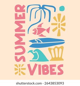Vintage boho summer beach design, Summer paradise t-shirt design, Colorful summer beach poster, Aesthetic bohemian summer