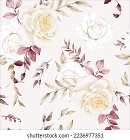 vintage boho watercolor floral seamless pattern with flower and pampas