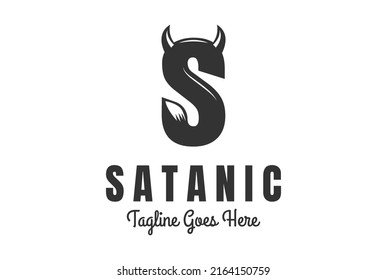 Vintage Bold Initial Letter S with Horn Tail for Satan Satanic Logo Design