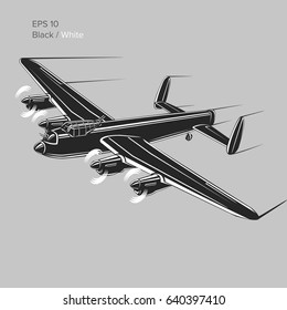 Vintage bomber vector illustartion. WW2 heavy military aircraft. Legendary retro airplane