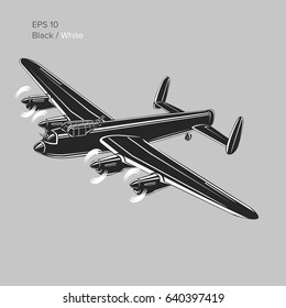 Vintage bomber vector illustartion. WW2 heavy military aircraft. Legendary retro airplane