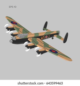 Vintage Bomber Vector Illustartion. WW2 Heavy Military Aircraft. Legendary Retro Airplane