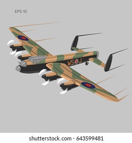 Vintage bomber vector illustartion. WW2 heavy military aircraft. Legendary retro airplane