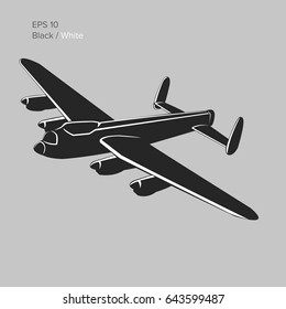 Vintage bomber vector illustartion. WW2 heavy military aircraft. Legendary retro airplane