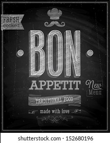 Vintage Bon Appetit Poster - Chalkboard. Vector illustration.