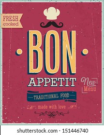 Vintage Bon Appetit Poster.  Vektorgrafik.