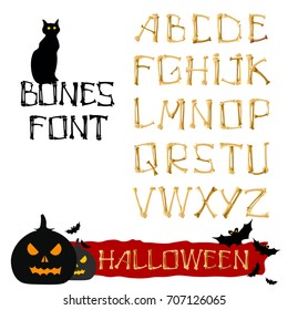 Vintage bones font. Skeleton letters. Vector bones alphabet set. Halloween.
