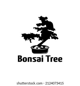 Vintage Bonsai logo vector design template, Bonsai logo silhouette, Illustration