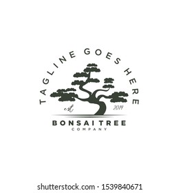 Vintage Bonsai Tree Logo Design Template