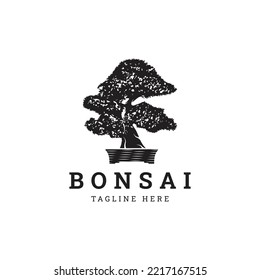 vintage Bonsai tree logo design illustration