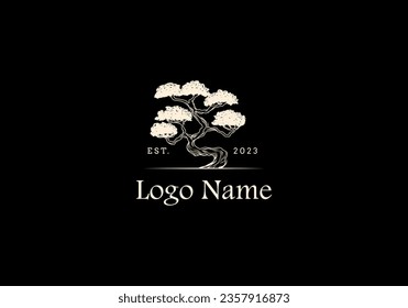 vintage bonsai tree logo design, retro, old but modern and minimalist, editable color