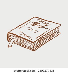 Vintage book with bookmark icon for library branding, bookstore logo, or education designs. Hand drawn vector sketch illustration in vintage crayon charcoal style