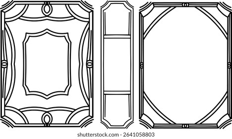  vintage book cover design with bold line carvings, three parts, namely front, middle and back