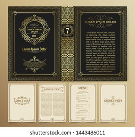 Vintage book layouts and design - covers and pages, classical rich frames, dividers, corners, borders, luxury ornaments and decorations, beautiful pages templates for creative design.