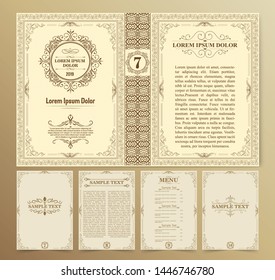 Vintage book layouts and design - covers and pages, classical rich frames, dividers, corners, borders, luxury ornaments and decorations, beautiful pages templates for creative design.